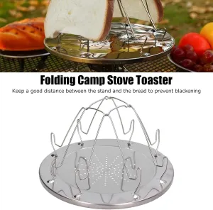 Folding Camp Stove Toaster, Bread Porous Tray, 4 Slice Stainless Steel Toaster Rack Holder, Foldable Cooking Toast Racks, for Families Outdoor Camping Picnic
