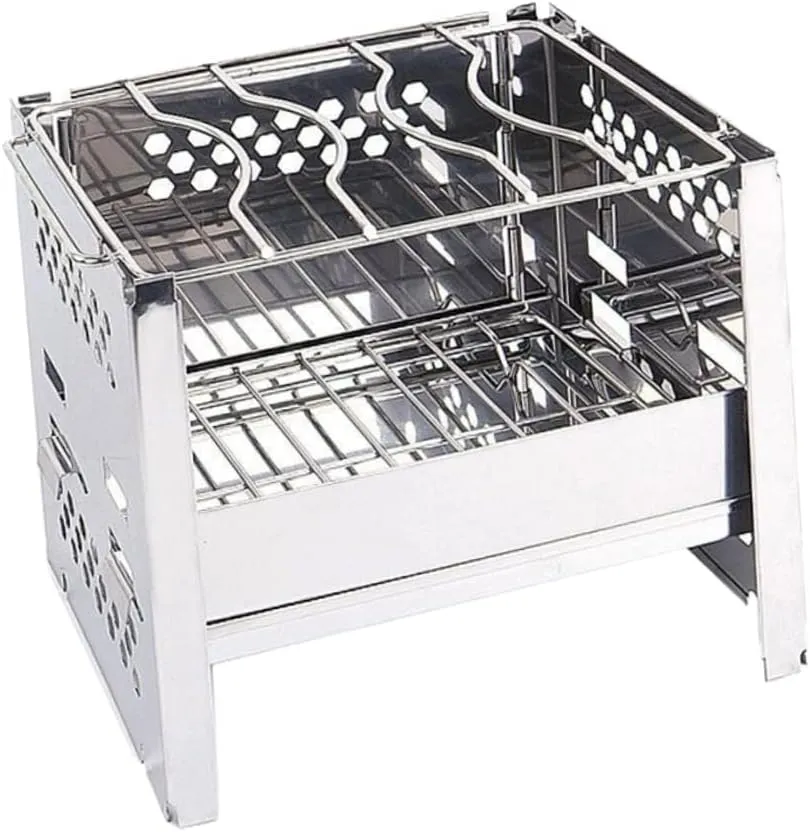 Folding Camp Stove Windscreen 1pc Stainless Steel Outdoor Camping Stove for Square Wood Burning BBQ Grill