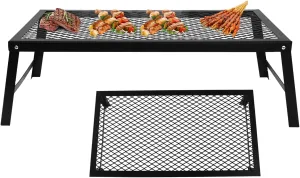 Folding Campfire Grill, Heavy Duty Iron Mesh Grate, 21.7" Portable Camping Grates Over Fire Pit for Backpacking, Camp Fire Cooking Equipment with Legs,Grilling Rack for Outdoor Over Fire Pit