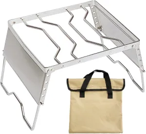 Folding Campfire Grill, Stainless Steel Grate Portable Grill Rack Multifunctional Stove Stand for Camping Hiking BBQ