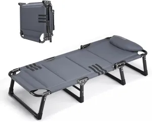 Folding Camping Cots 4-Level Adjustable Backrest,Lunch Break Bed with Mattress Pad and Pillow for Home,Office,Travel Camp Bed