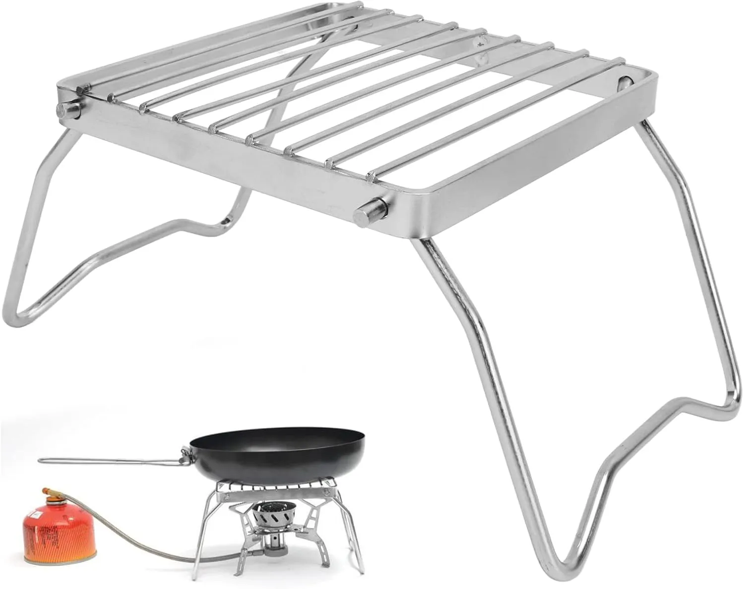 Folding Camping Grill Grate, Stainless Steel Portable Camp Fire Cooking Racks with Storage Bag, Grill Stove Grate Rack for Outdoor Versatile Camping Cooking
