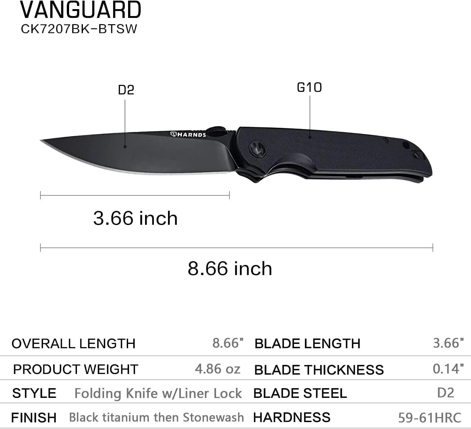 Folding Knife Compact EDC with D2 Steel Blade Pocket Knife G10 Handle with Thumb Stub Liner Lock and Reversible Pocketclip (black titanium stonewash black)
