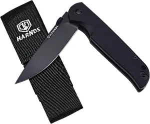 Folding Knife Compact EDC with D2 Steel Blade Pocket Knife G10 Handle with Thumb Stub Liner Lock and Reversible Pocketclip (black titanium stonewash black)