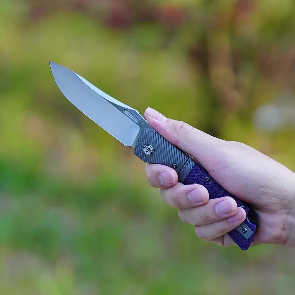 Folding knife for Man，Pocket Knife with Clip EDC Knife for - 3.46" 14C28N Steel Satin Blade with Steel Bolster & G10 Handle, Camping Knife for Outdoor Survival, Hiking, Fishing-XUN123-PGS