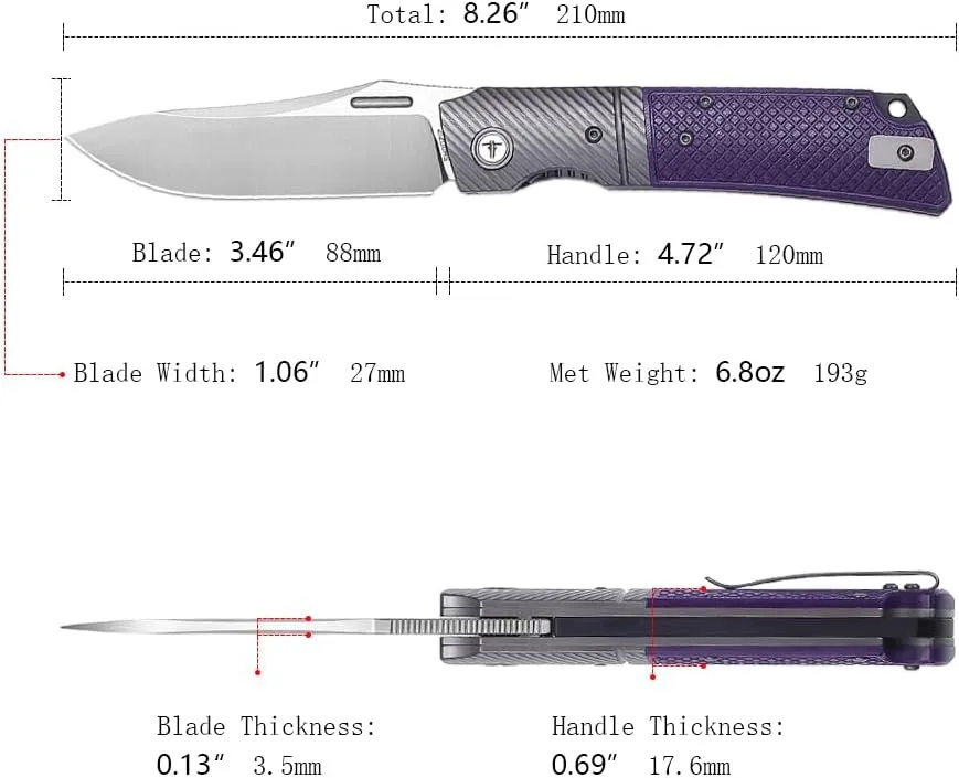 Folding knife for Man，Pocket Knife with Clip EDC Knife for - 3.46" 14C28N Steel Satin Blade with Steel Bolster & G10 Handle, Camping Knife for Outdoor Survival, Hiking, Fishing-XUN123-PGS