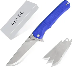 Folding Pocket Flipper Knife, 4pcs Replaceable Blades, 3.5" 440 Steel Blade G10 Handle EDC Knife with Pocket Clip for Men Women, Sharp Camping Survival Hiking, Outdoor or Indoor Carry Knives