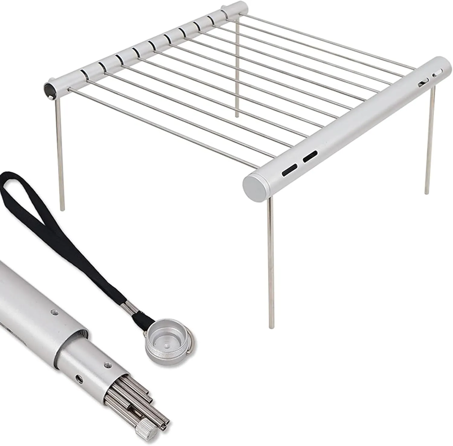 Folding Portable Campfire BBQ Grill Stainless Steel Compact BBQ Grills Folding Simple to Set Up Foldable BBQ Table Camping Barbecue BBQ Grill Rack for Fire Bowl Travel,Ca