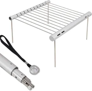 Folding Portable Campfire BBQ Grill Stainless Steel Compact BBQ Grills Folding Simple to Set Up Foldable BBQ Table Camping Barbecue BBQ Grill Rack for Fire Bowl Travel,Ca