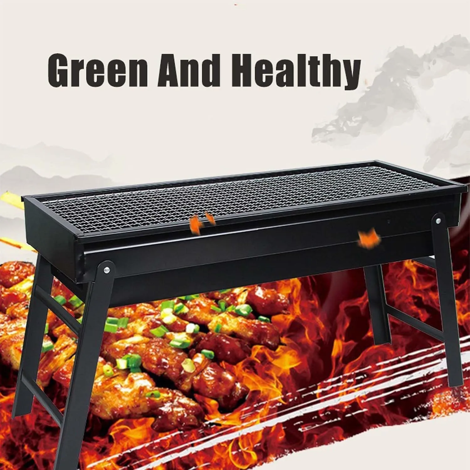 Folding Portable Charcoal BBQ Grill, Stainless Steel Tabletop Barbecue Smoker for Outdoor Cooking, Camping, Picnics, Beach Parties (Large size (60 * 22 * 32) A)