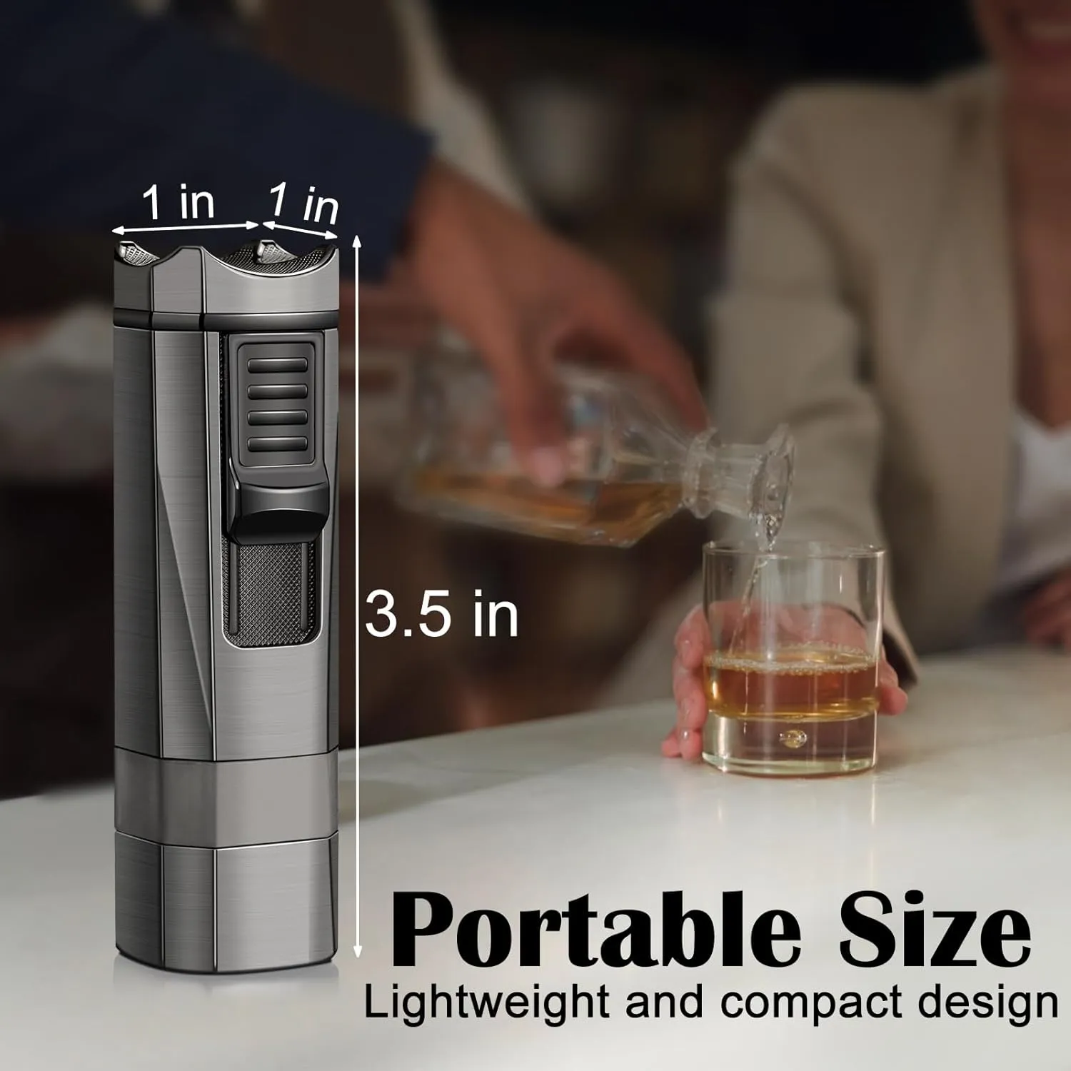 Four Jet Flame Torch Lighter with Punch and Holder, Windproof Torch Lighter Mutifuctional Refillable Butane Lighter, Delicate Box Gift for Men Husband on Birthday Black, Without Butane