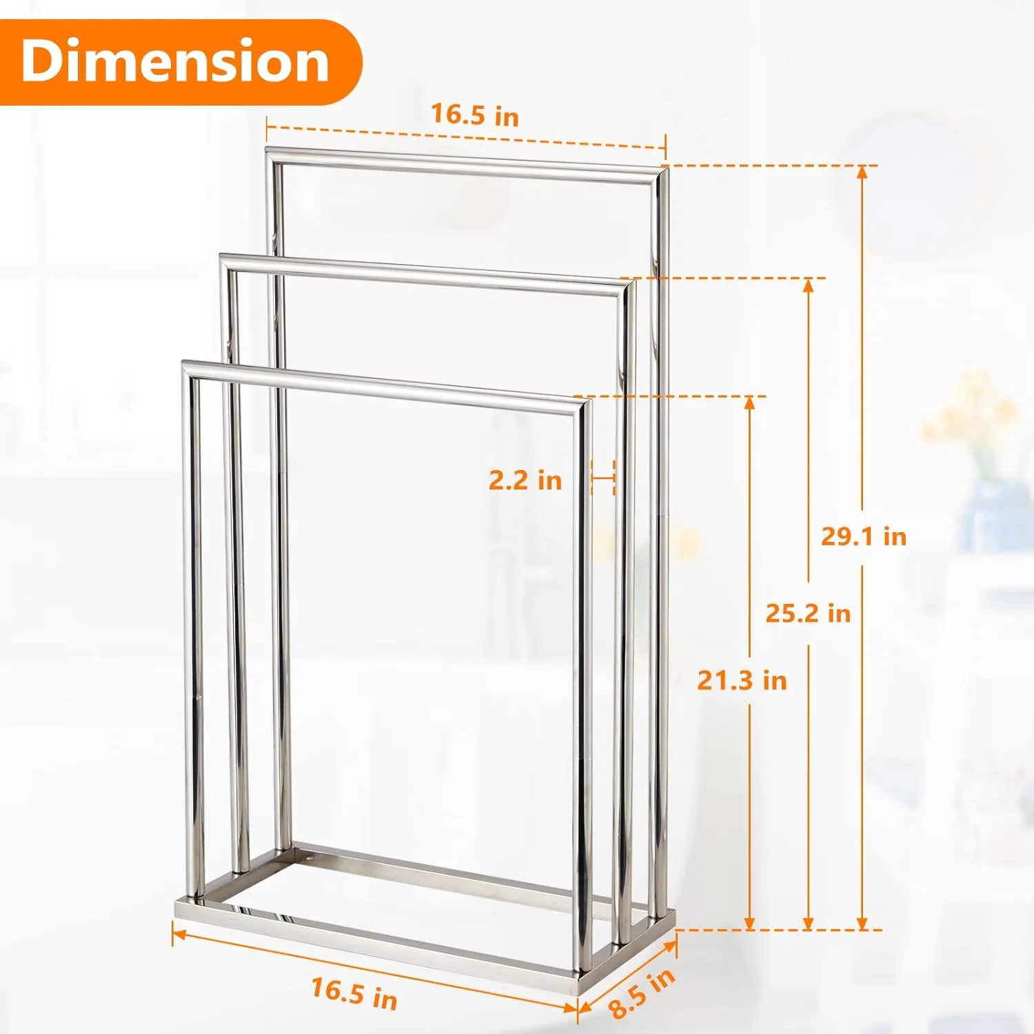 Free Standing Towel Racks for Bathroom, 3 Tier Stainless Steel Bathroom Towel Rack, Towel Drying Rack Stand for Outdoor Poolside, Blanket Holder, Chrome, DECLUTTR