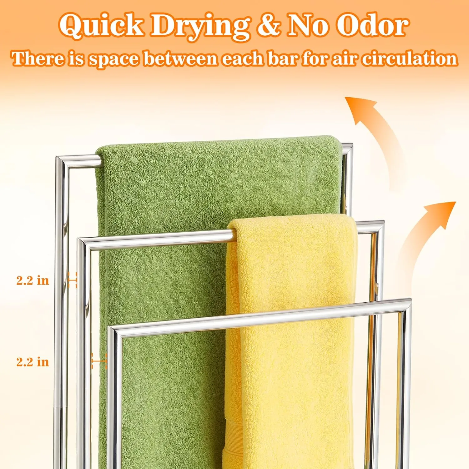 Free Standing Towel Racks for Bathroom, 3 Tier Stainless Steel Bathroom Towel Rack, Towel Drying Rack Stand for Outdoor Poolside, Blanket Holder, Chrome, DECLUTTR