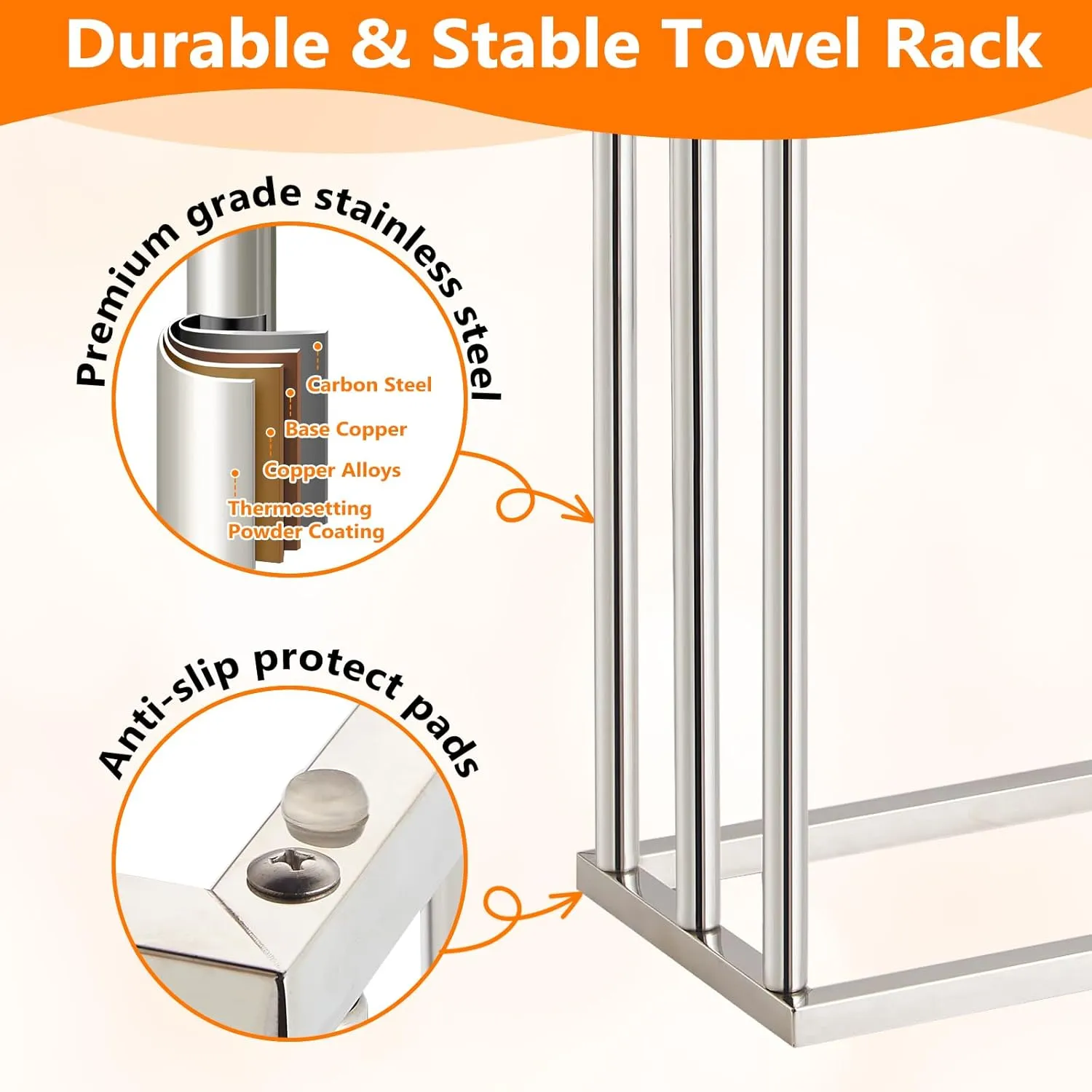 Free Standing Towel Racks for Bathroom, 3 Tier Stainless Steel Bathroom Towel Rack, Towel Drying Rack Stand for Outdoor Poolside, Blanket Holder, Chrome, DECLUTTR