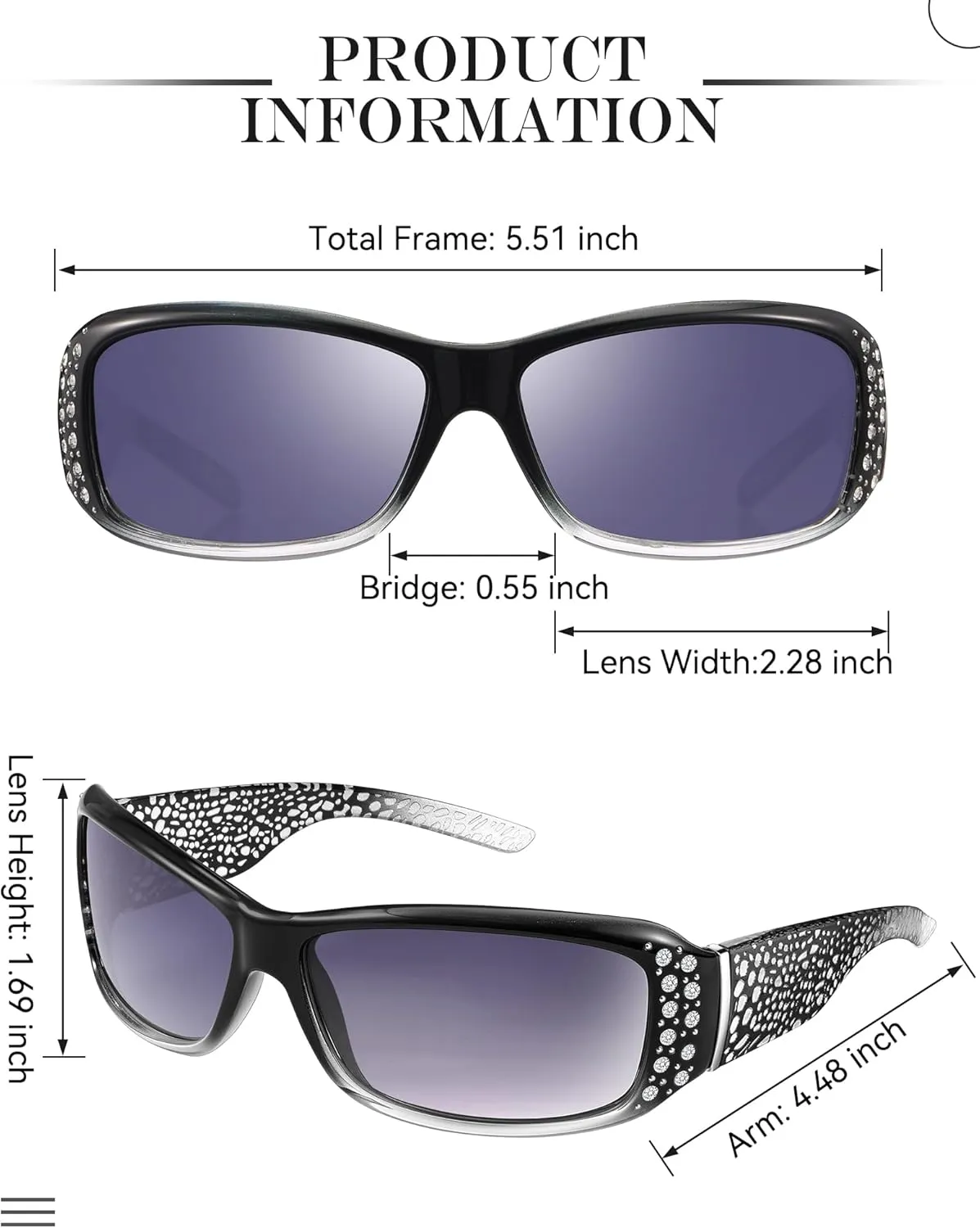 Frienda 3 Pairs Rhinestone Sunglasses Women Men Retro Wrap Around Glasses Crystal Oversized Trendy Bling Vintage Sunglasses