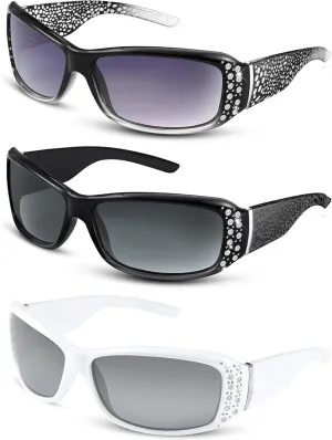 Frienda 3 Pairs Rhinestone Sunglasses Women Men Retro Wrap Around Glasses Crystal Oversized Trendy Bling Vintage Sunglasses