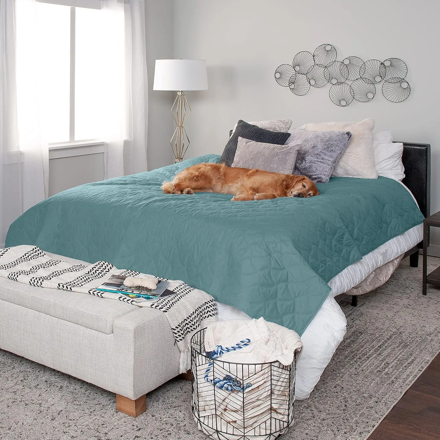 Furhaven Waterproof & Non-Slip King Size Mattress Cover Protector for Dogs & Cats, Washable, For Beds, Couches, & Car Seats - Quilted Twill Blanket Mattress Cover - Nile Blue, Jumbo/King Size