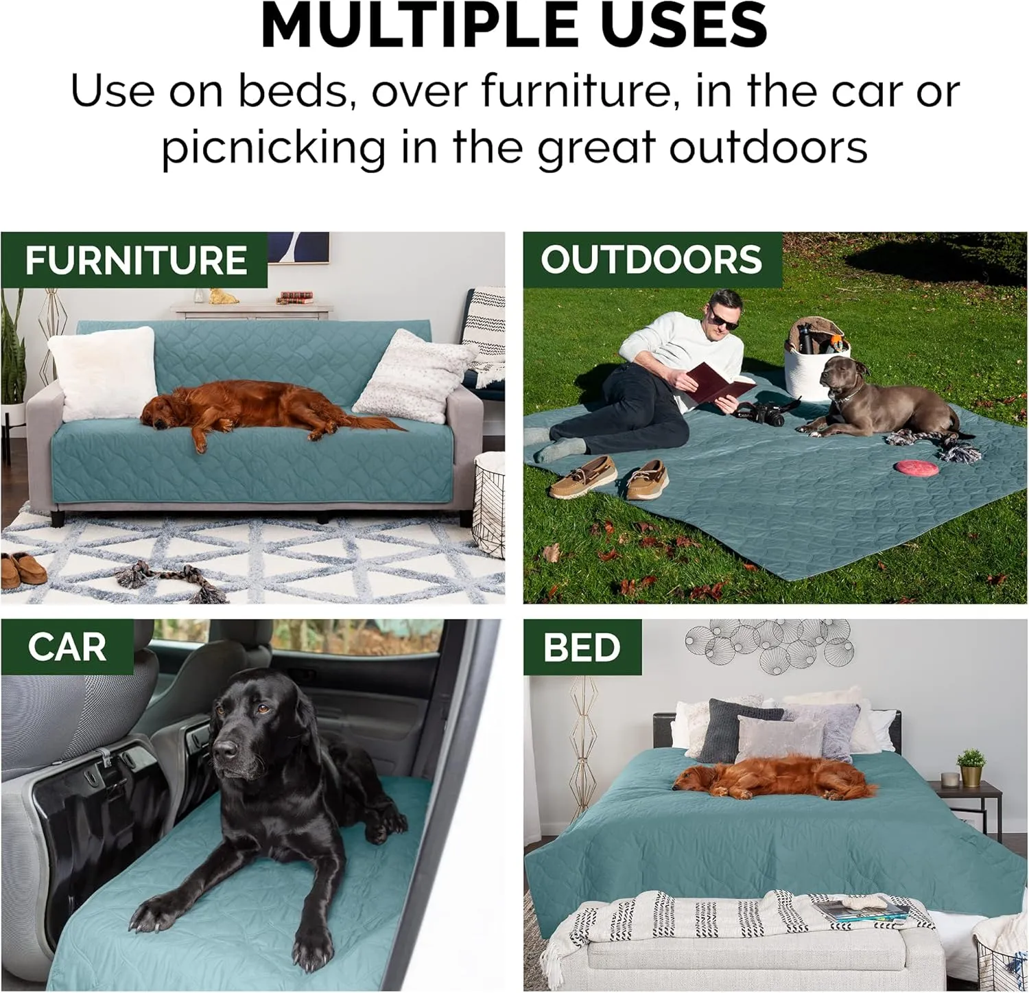 Furhaven Waterproof & Non-Slip King Size Mattress Cover Protector for Dogs & Cats, Washable, For Beds, Couches, & Car Seats - Quilted Twill Blanket Mattress Cover - Nile Blue, Jumbo/King Size
