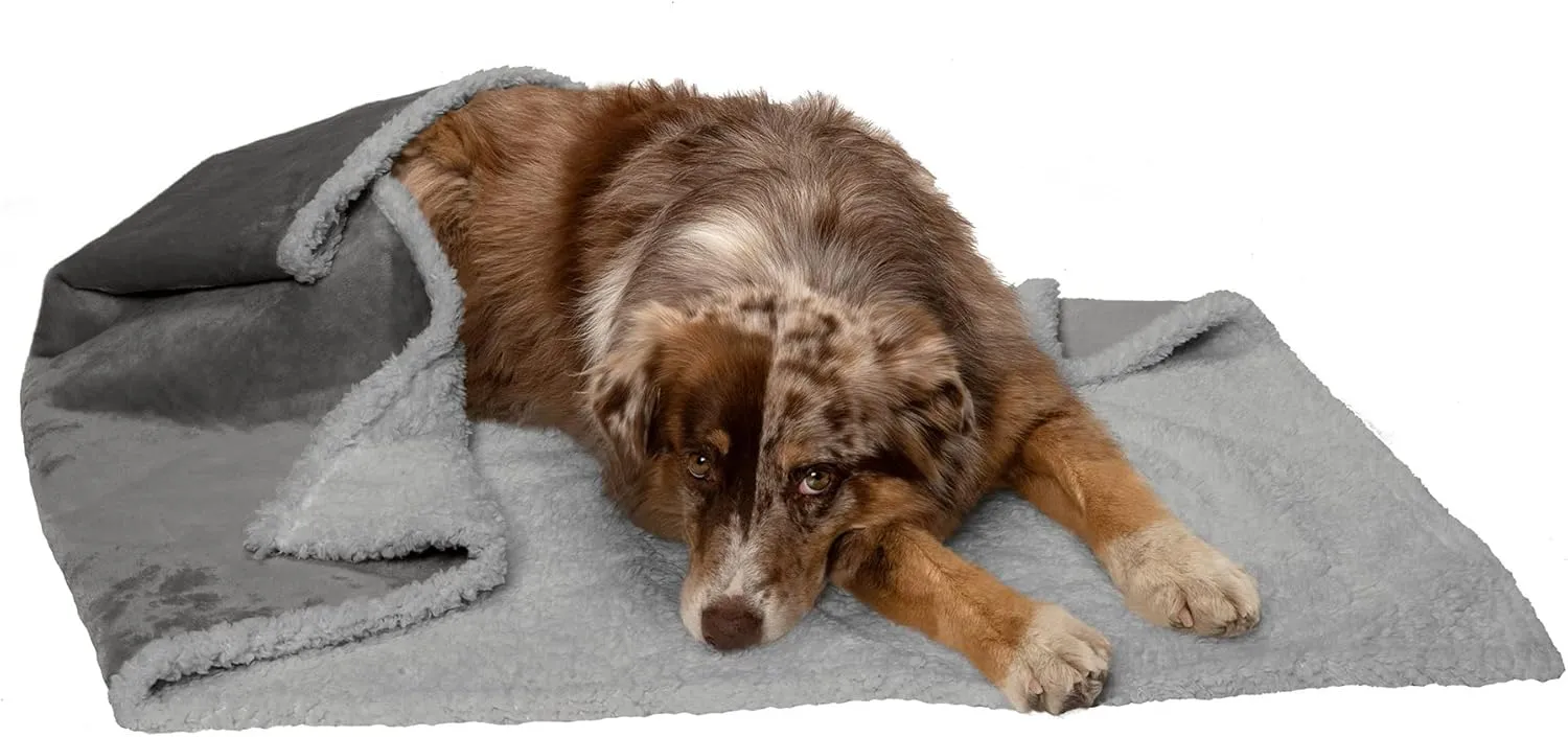 Furhaven Waterproof & Self-Warming Throw Blanket for Dogs & Indoor Cats, Washable & Reflects Body Heat - Terry & Sherpa Dog Blanket - Silver Gray, Large