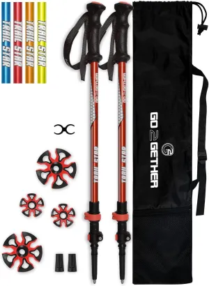G2 Telescopic Trekking Poles/Aluminum Alloy/Comfort BMM Handle/Foam Padded Wrist Strap/Auto-Adjustable Strap/Quick Flip Lock/Snow Baskets Attached (Pack of 2 Poles), Orange/Blue/Yellow/Red