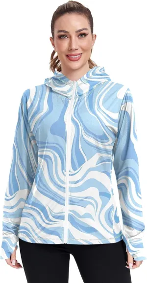GAIGEO Blue Fish Stripes Women Jacket UPF 50  Uv Clothing for Women Sun Protection, Cooling and Lightweight, S