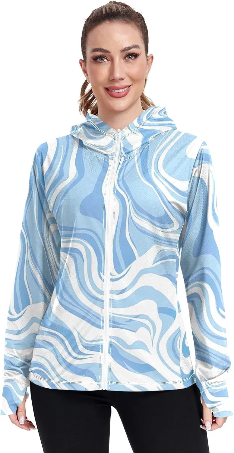 GAIGEO Blue Fish Stripes Women Jacket UPF 50  Uv Clothing for Women Sun Protection, Cooling and Lightweight, S