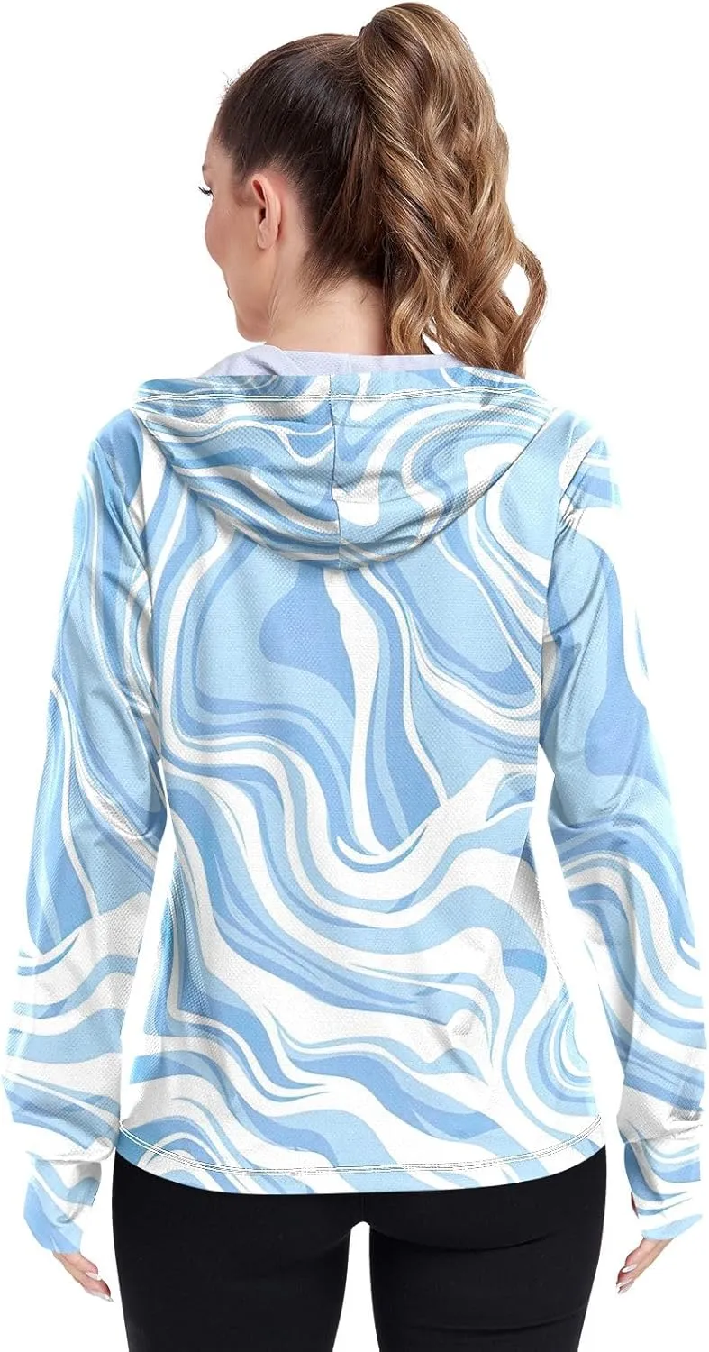 GAIGEO Blue Fish Stripes Women Jacket UPF 50  Uv Clothing for Women Sun Protection, Cooling and Lightweight, S