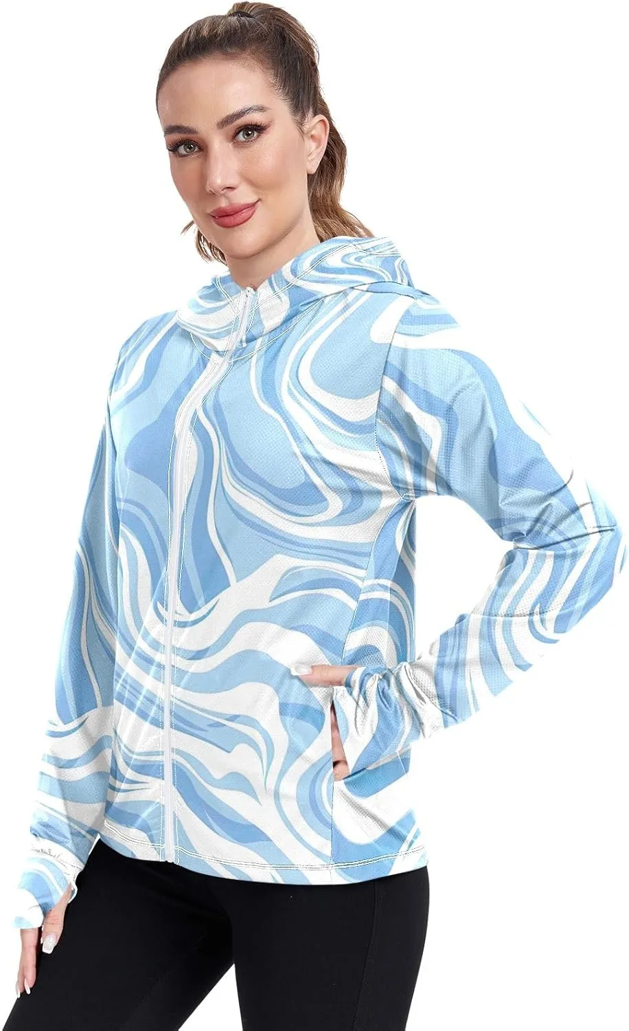 GAIGEO Blue Fish Stripes Women Jacket UPF 50  Uv Clothing for Women Sun Protection, Cooling and Lightweight, S