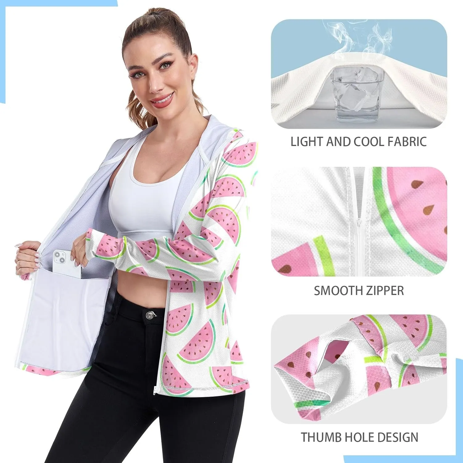 GAIGEO Cute Rabbit Doodle Style Women Jacket Breathable Women Uv Protection Clothing UPF 50 , with Zip Pockets, S