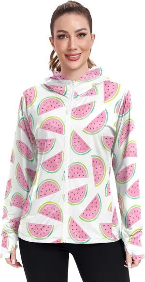 GAIGEO Cute Rabbit Doodle Style Women Jacket Breathable Women Uv Protection Clothing UPF 50 , with Zip Pockets, S