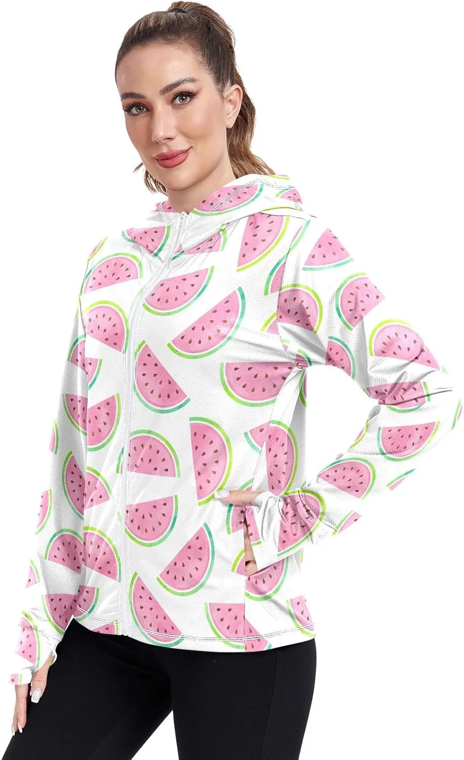 GAIGEO Cute Rabbit Doodle Style Women Jacket Breathable Women Uv Protection Clothing UPF 50 , with Zip Pockets, S