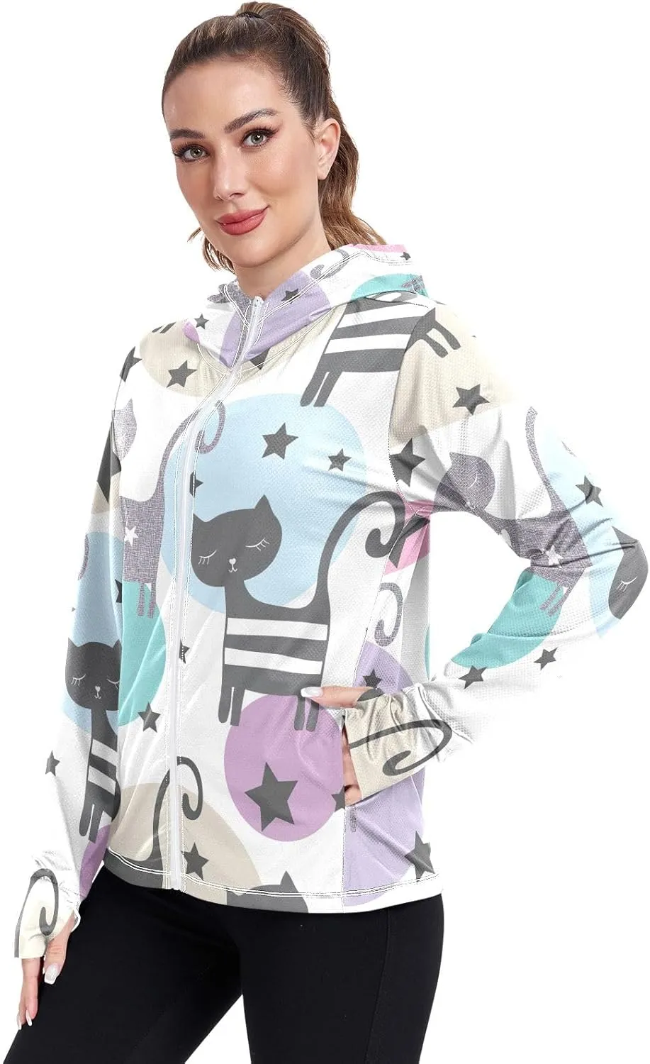 GAIGEO Tropical Palm Trees Leafs Blue Women Jacket XL Upf Clothing Women with Thumb Holes and Pockets