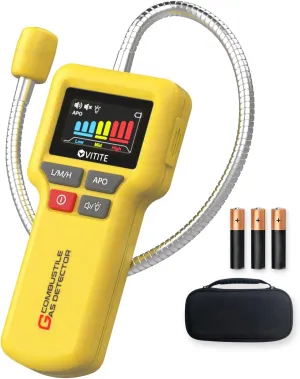 Gas Leak Detector, VITITE Natural and Propane Gas Detector for Home and RV, with Illuminated Flexible Probe, Locating The Source of Combustible Gas Leaks (Includes Battery x3 & Storage Bag) - Yellow