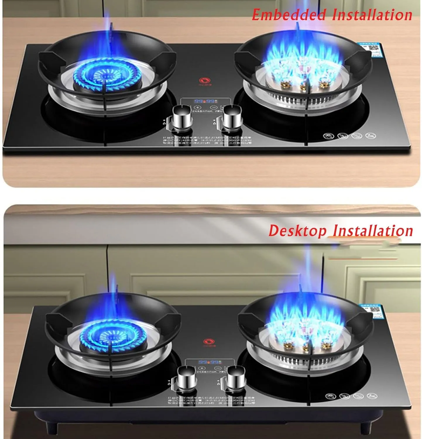 Gas Stove 2 Burners Gas Stove, 8.5kW180 Timer (Two-Sided Independent) Cast Iron Pot Rack, Flip-top Design Freestanding Stove Camping Outdoor(LPG)