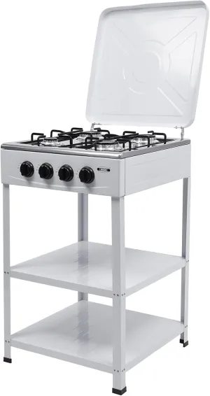 Gas Stove, 4 Burners Gas Stove, Manual Ignition Camping Stove with Support Leg Stand and Wind Blocking Cover Adapter, Portable Gas Stove for RV, Apartment, Outdoor Cooking (White)