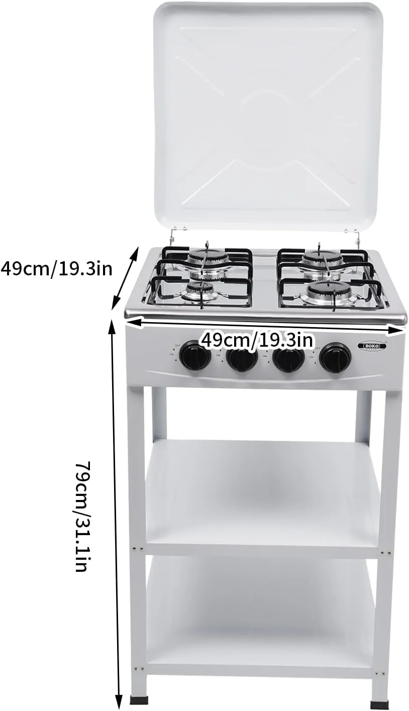 Gas Stove Portable Stove 4 Burner with Support Leg Stand and Wind Blocking Cover Adapter Manual Ignition Camping Stove for Home Use,for RV,Apartment,Outdoor Cooking (White)