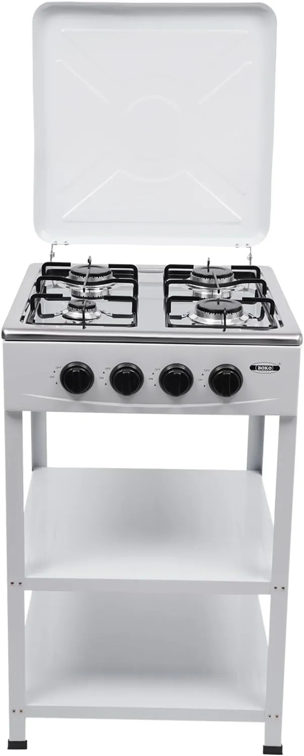 Gas Stove Portable Stove 4 Burner with Support Leg Stand and Wind Blocking Cover Adapter Manual Ignition Camping Stove for Home Use,for RV,Apartment,Outdoor Cooking (White)