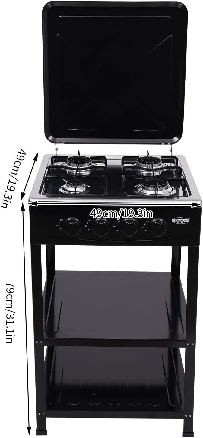 Gas Stove Portable Stove 4 Burner with Support Leg Stand, Wind Blocking Cover Adapter and 2 Layers Storage Rack Manual Lgnition Camping Stove for RV, Apartment, Outdoor Cooking(Black 4 Burner)