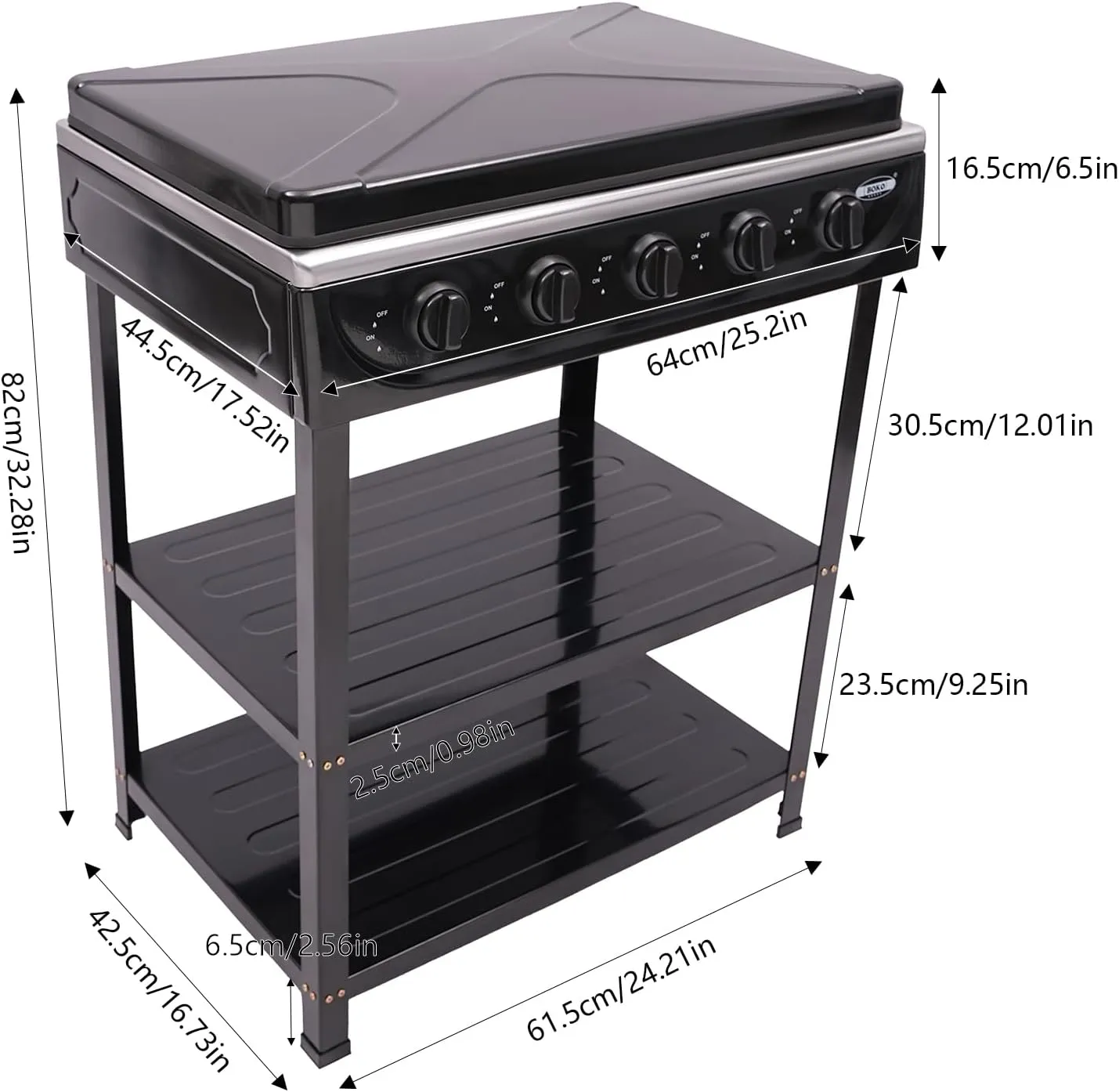 Gas Stove Portable Stove 5 Burner with Support Leg Stand, Wind Blocking Cover Adapter and 2 Layers Storage Rack Manual Lgnition Camping Stove for RV Apartment Home Outdoor Use (Black 5 Burner)