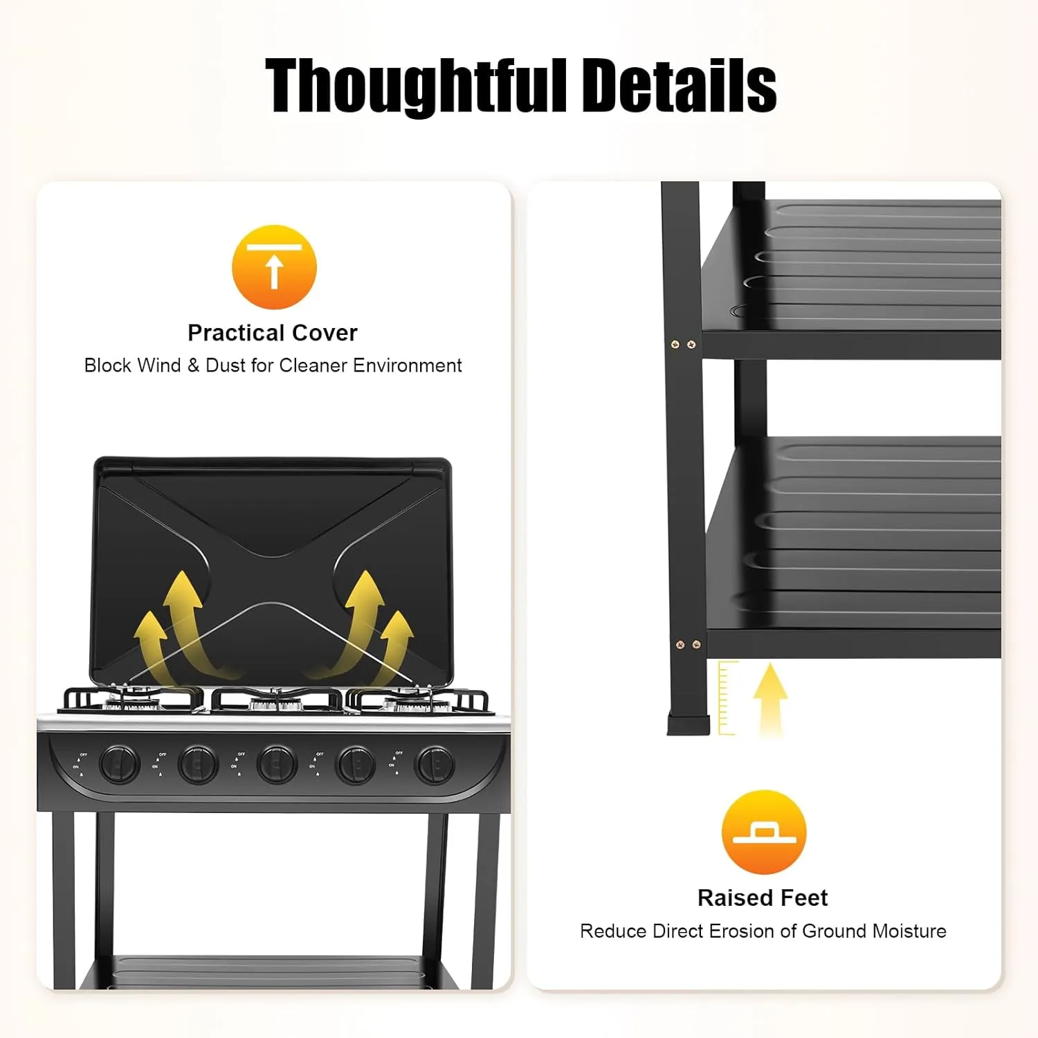 Gas Stove,5 Burner Gas Stove Portable Outdoor Stove with Removable Storage Stand,Stainless Steel Gas Cooker with Cover for Camping Picnic (Black, 5 Burners)