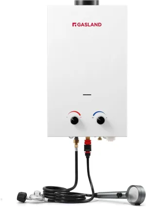 GASLAND BS318 Outdoor Propane Tankless Water Heater 3.18GPM, 12L Portable Hot Water Heater for Cabin, Barn, Camping, RV, Overheating Protection, Easy to Install, White