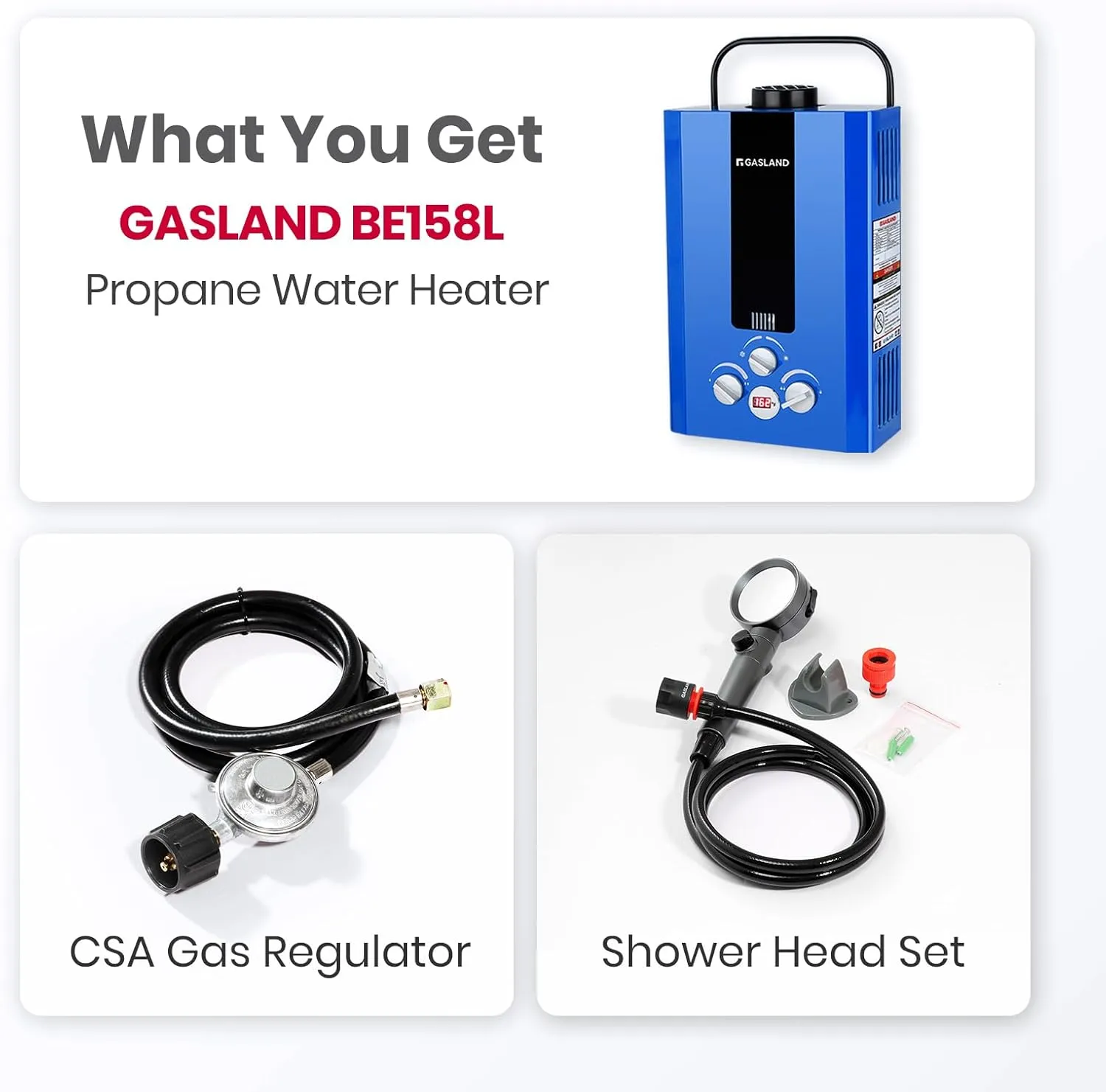 GASLAND Outdoors Propane Tankless Water Heater,1.58GPM 6L Portable Gas Water Heater, Overheating Protection, Easy to Install, Use for RV Cabin Barn Camping Boat, Blue, BE158L