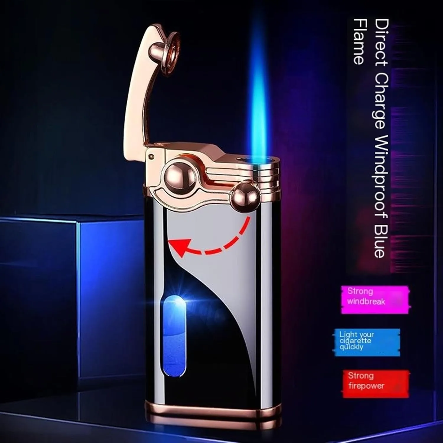 GAVIK Windproof Adjustable Flame Lighter Butane Lighter Blue Flame arm igniter Durable Alloy Material Visible Beam Suitable for Collection and Outdoor Gift Giving (Color : C)