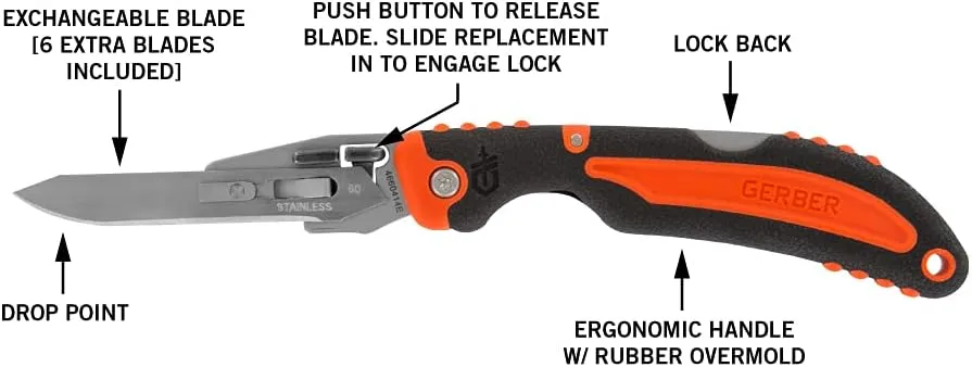 Gerber Gear Vital Pocket Knife, 2.8" Camping and Hunting Plain Edge Folding Knife with Exchange-A-Blade System