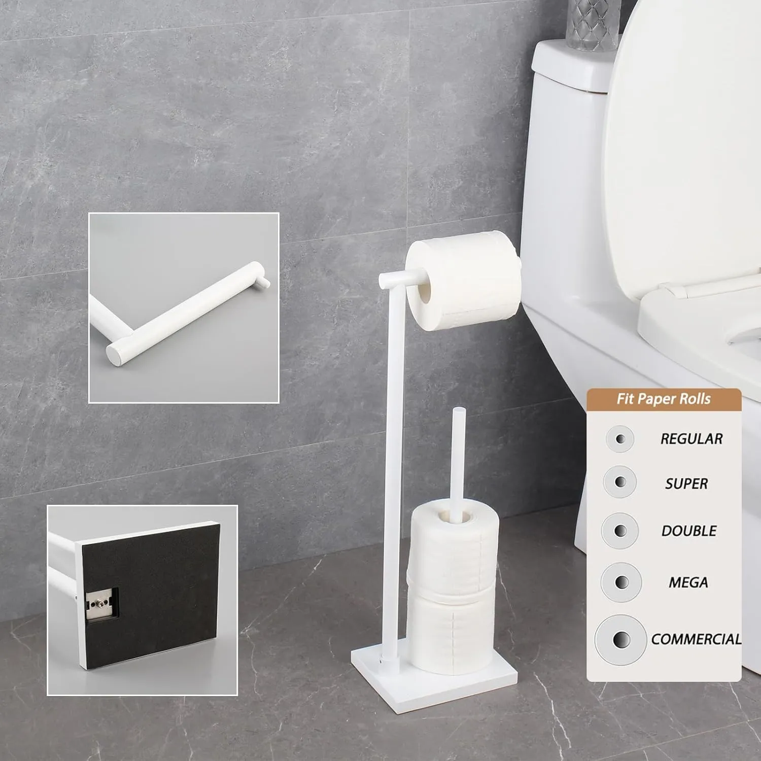 GERZWY Bathroom Toilet Paper Holder Stand SUS 304 Stainless Steel Modern Free Standing Paper Towel Holder, White