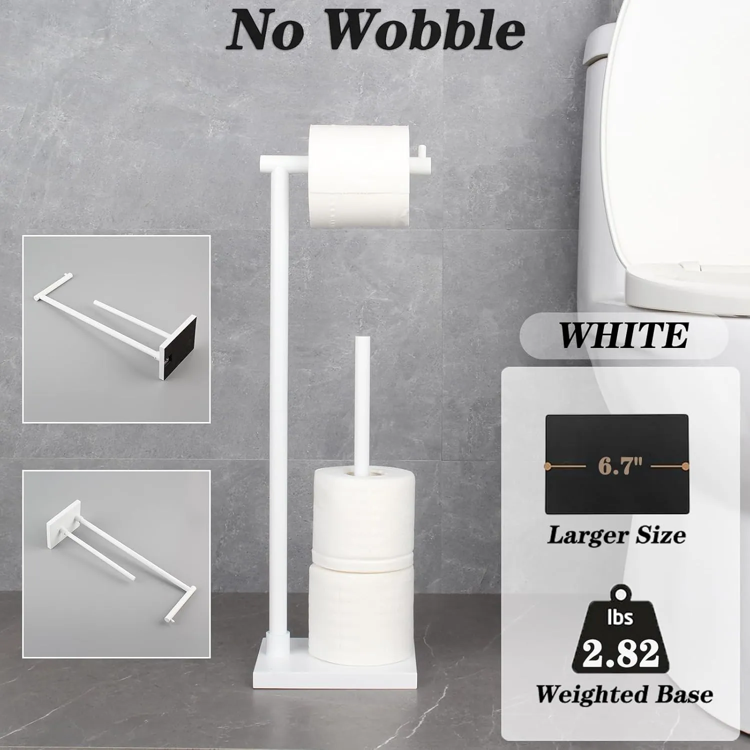 GERZWY Bathroom Toilet Paper Holder Stand SUS 304 Stainless Steel Modern Free Standing Paper Towel Holder, White
