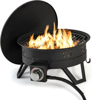 Giantex Portable Propane Fire Pit, 17" Small Outdoor Fire Bowl w/Foldable Legs, Round Fireplace with Lid, Removable Grill, Carry Bag, Lava Rocks, 58000 BTU Smokeless Gas Firepit for Outdoor Camping