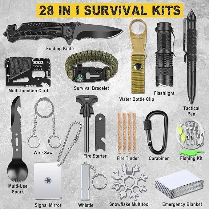 Gifts for Men Him Dad Husband, 28-In-1-Survival Kits, Men'S Gifts Survival Gear, Stocking Stuffers for Men Christmas Birthday Gifts, Unique Cool Gadgets Gifts for Camping, Hiking, Hunting