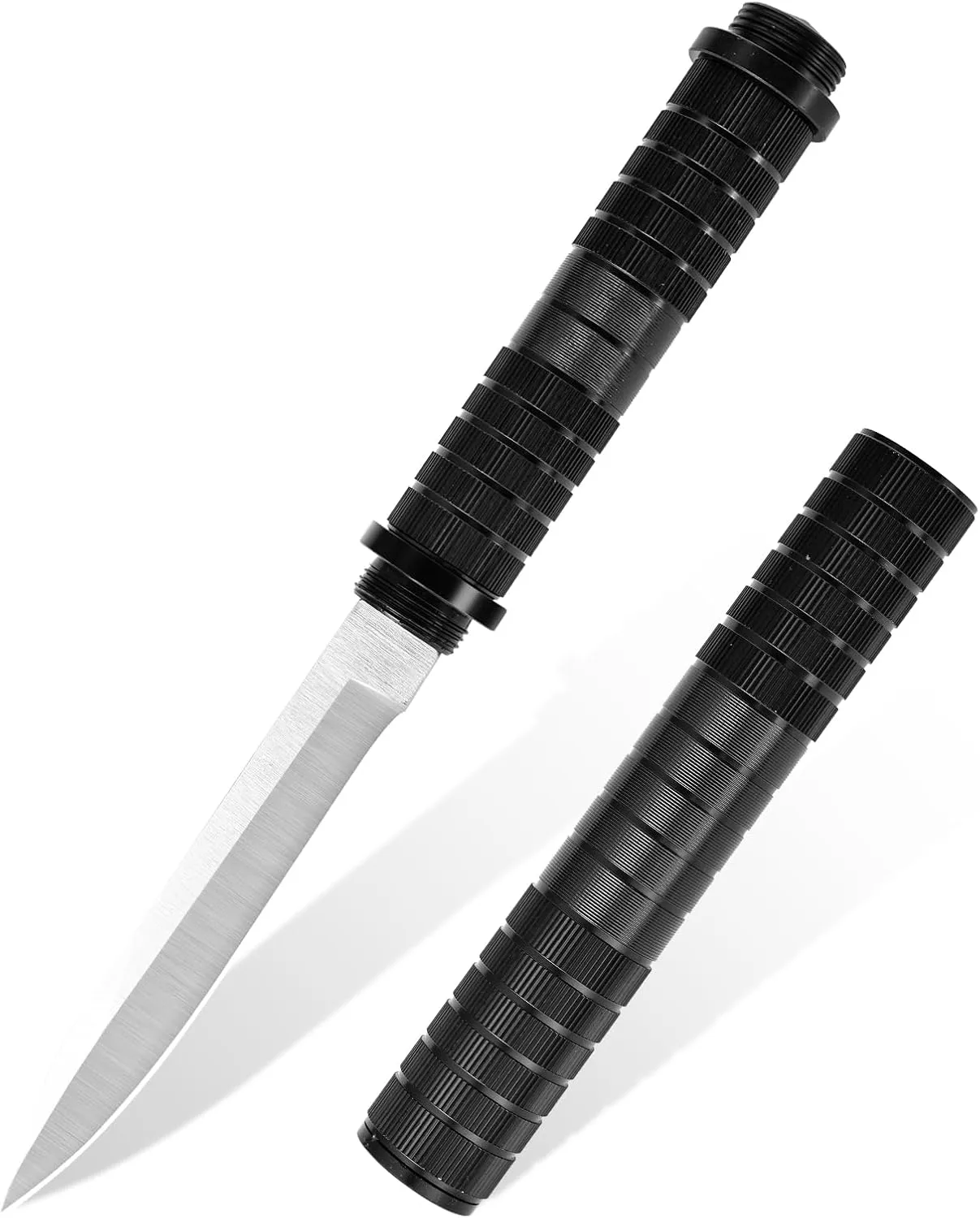 Gold aluminum handle tactical survival knife, fixed blade, outdoor camping hunting straight knife, outdoor camping hunting knife (Black)