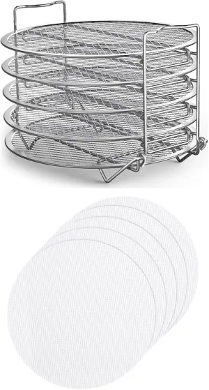 Goldlion Stainless Steel Dehydrator Rack and Dehydrator Sheets 5 Pack Non-stick Silicone Dehydrating Mats